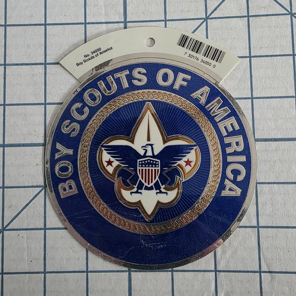 Boy Scouts‎ of America Blue and Silver Emblem Sticker 5" Diameter Vtg